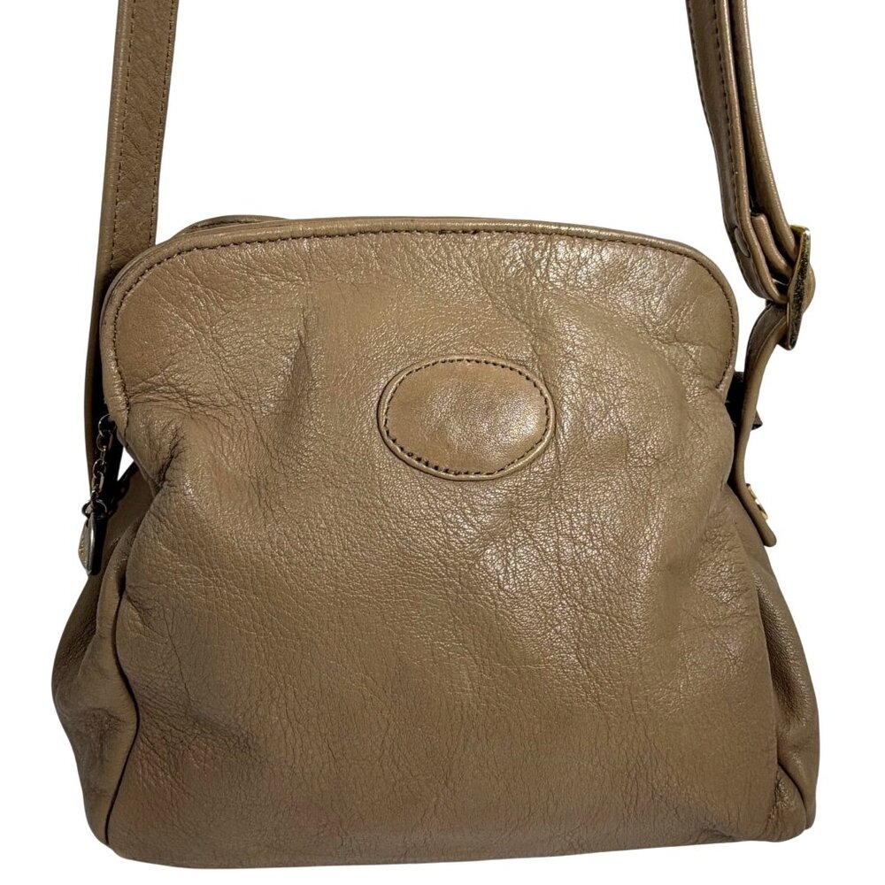 Vintage BRIO! Taupe Leather Small Shoulder / Crossbody Bag Velvety Lining 1980s